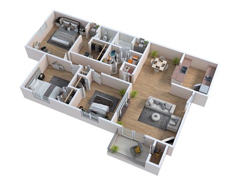Floor plan for 3 beds, 2 baths, 1100 sqft